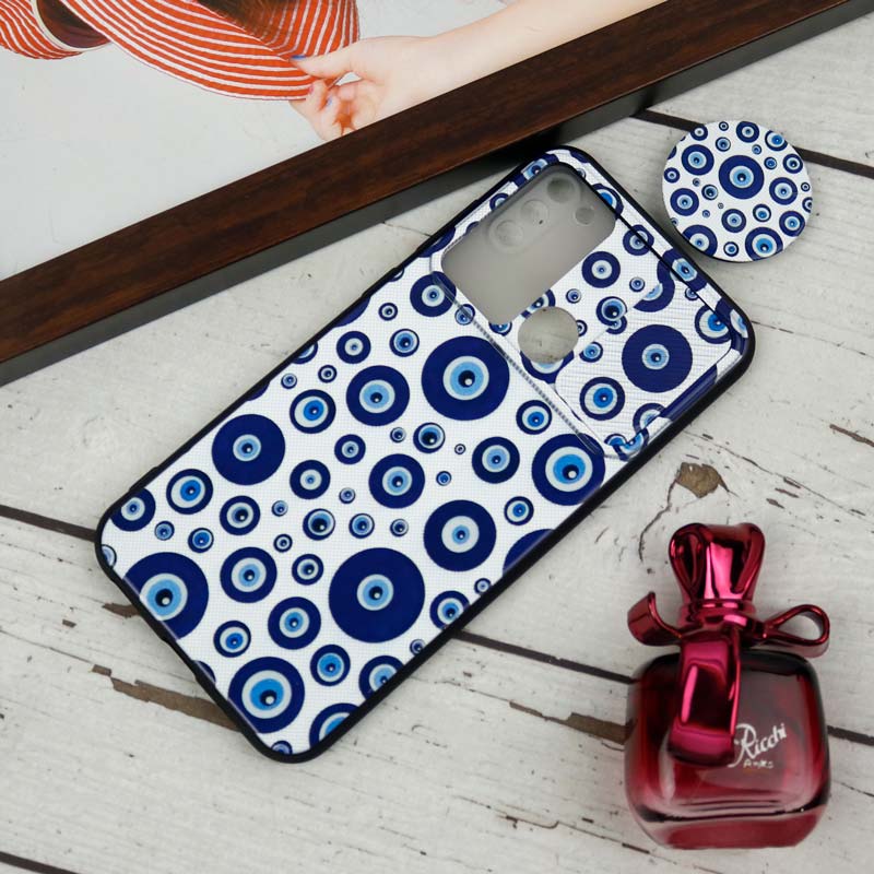 قاب طرحدار محافظ لنزدار کشویی + پاپ سوکت طرح چشم و نظر سامسونگ A11 سری B