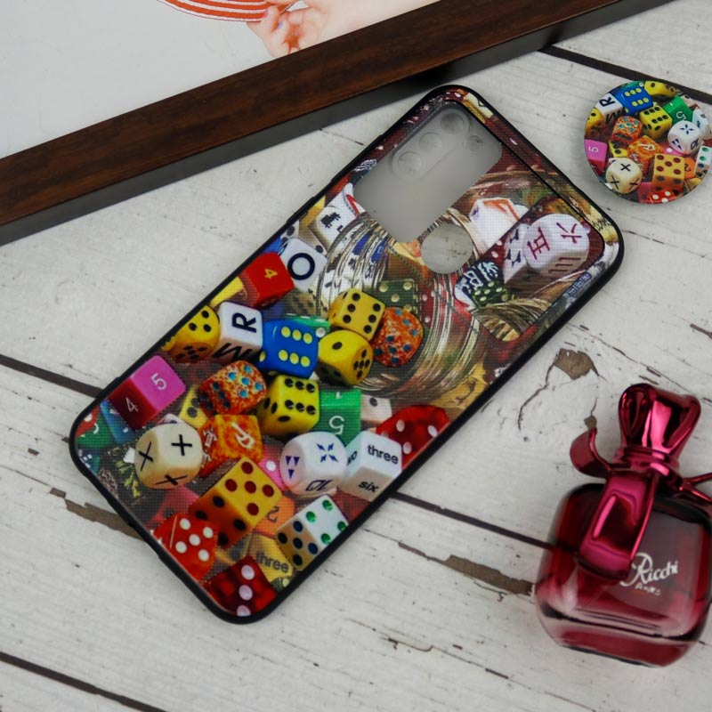 قاب طرحدار محافظ لنزدار کشویی + پاپ سوکت طرح تاس سامسونگ A11 سری B