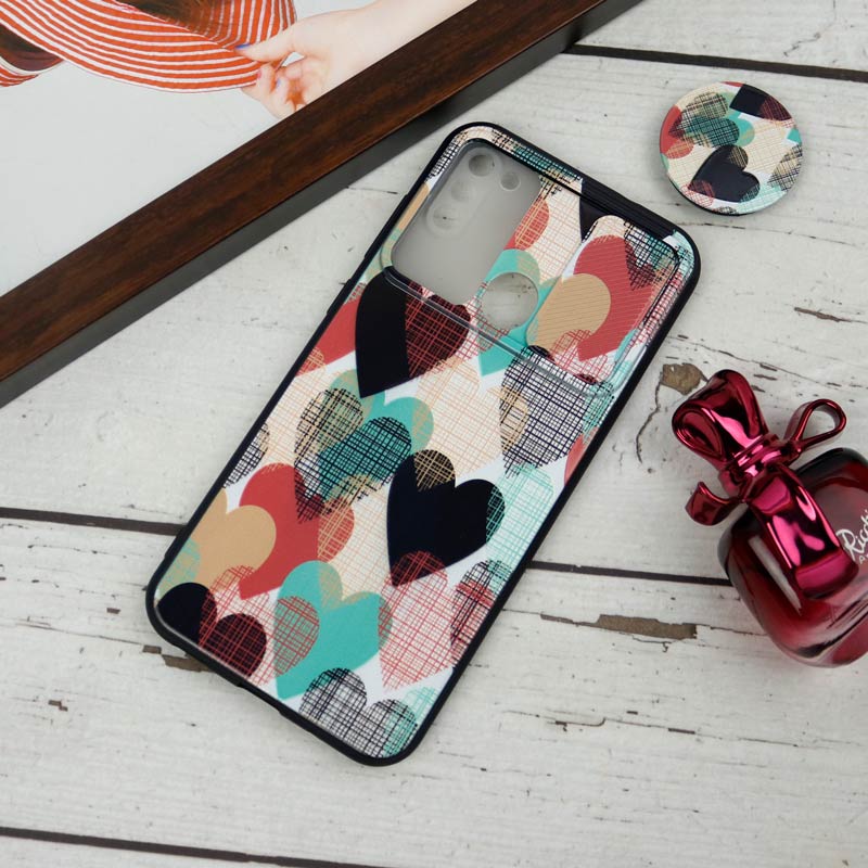 قاب طرحدار محافظ لنزدار کشویی + پاپ سوکت طرح قلبی سامسونگ A11 سری B