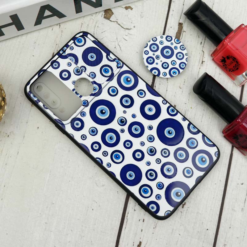 قاب طرحدار محافظ لنزدار کشویی + پاپ سوکت طرح چشم و نظر سامسونگ A20s سری B