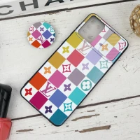 قاب طرحدار محافظ لنزدار کشویی + پاپ سوکت طرح LV رنگی سامسونگ A31 سری B