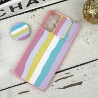 قاب طرحدار محافظ لنزدار کشویی + پاپ سوکت طرح رنگین کمان سامسونگ A32 4G سری B