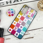 قاب طرحدار محافظ لنزدار کشویی + پاپ سوکت طرح LV رنگی سامسونگ Samsung Galaxy A52 / A52s سری B