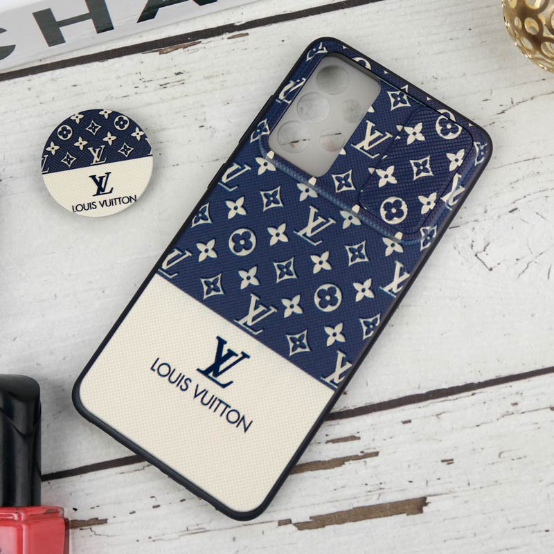 قاب طرحدار محافظ لنزدار کشویی + پاپ سوکت طرح LV سامسونگ Samsung Galaxy A52 / A52s سری B