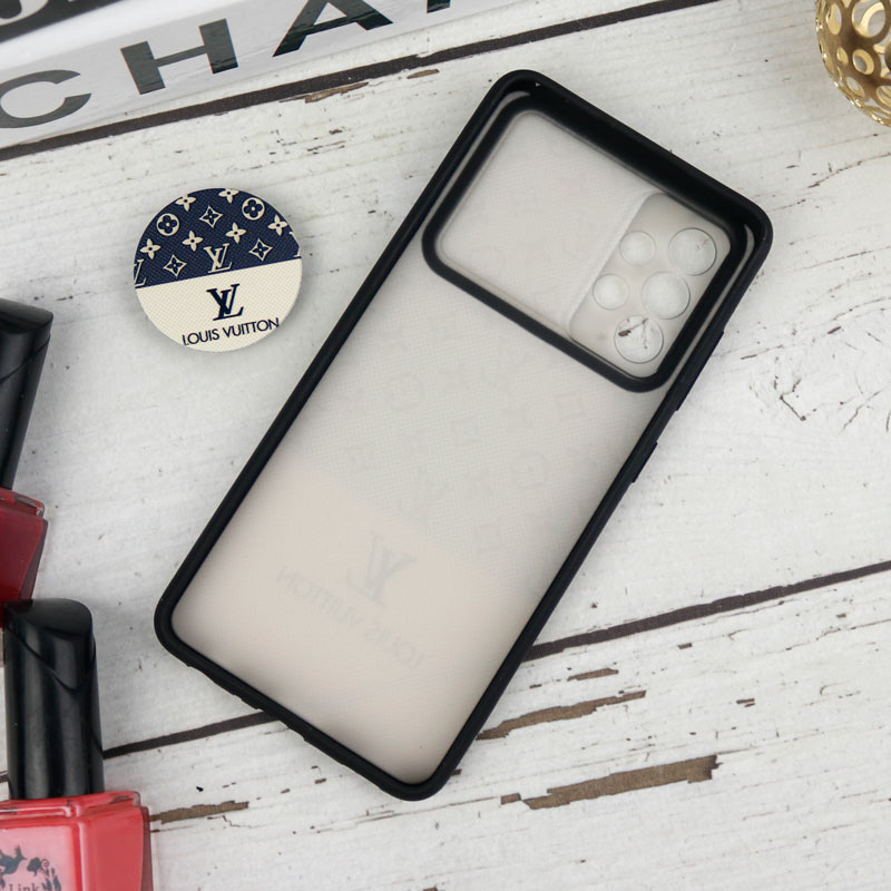 قاب طرحدار محافظ لنزدار کشویی + پاپ سوکت طرح LV سامسونگ Samsung Galaxy A52 / A52s سری B