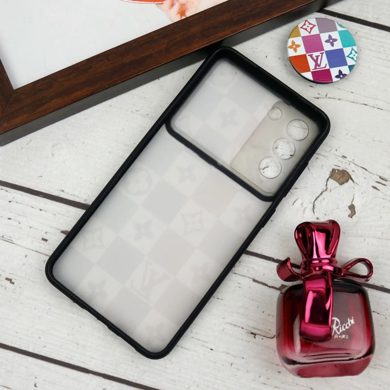قاب طرحدار محافظ لنزدار کشویی + پاپ سوکت طرح LV رنگی سامسونگ Samsung Galaxy S21 FE 5G سری B
