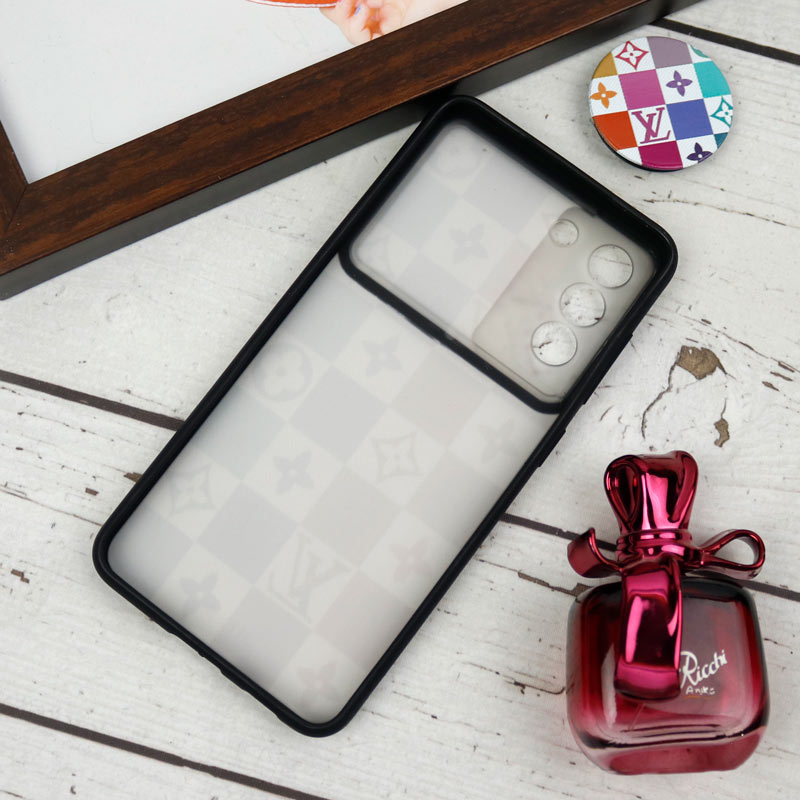 قاب طرحدار محافظ لنزدار کشویی + پاپ سوکت طرح LV رنگی سامسونگ Samsung Galaxy S21 FE 5G سری B