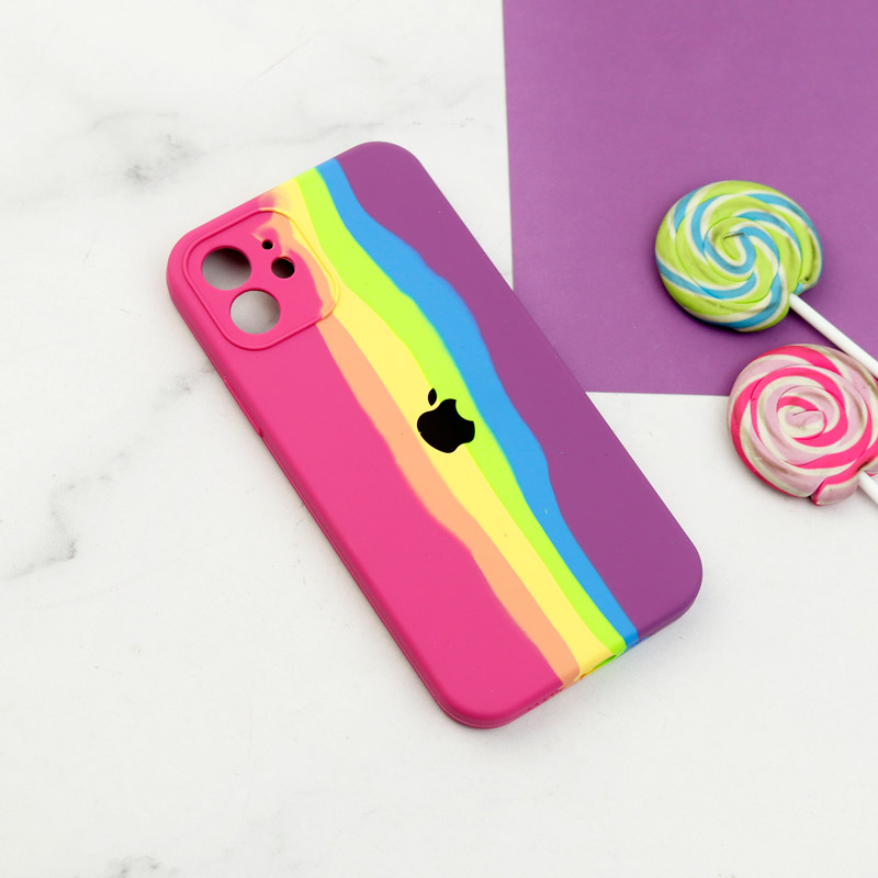 قاب سیلیکونی اورجینال رنگین کمانی محافظ لنزدار iPhone 12