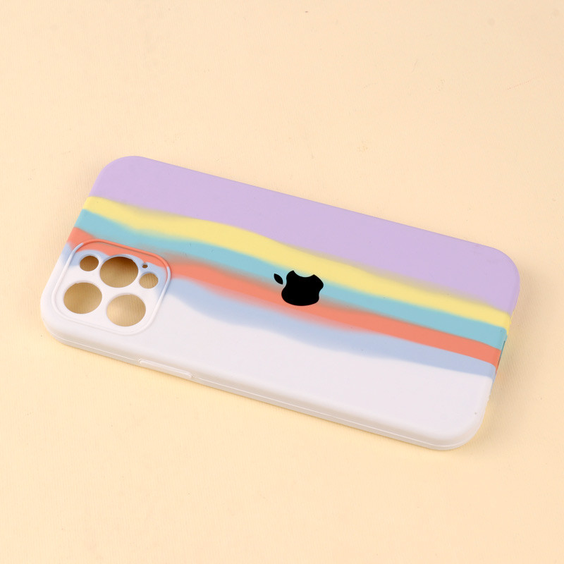 قاب سیلیکونی اورجینال رنگین کمانی محافظ لنزدار iPhone 12
