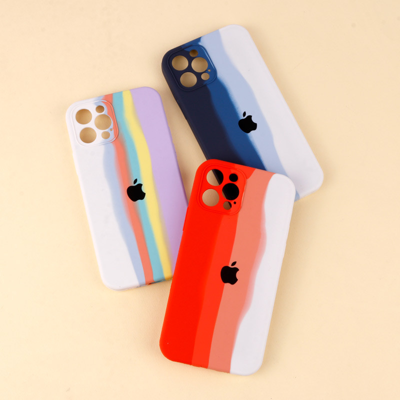 قاب سیلیکونی اورجینال رنگین کمانی محافظ لنزدار iPhone 12