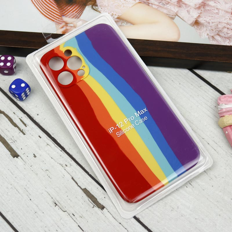 قاب سیلیکونی اورجینال رنگین کمانی محافظ لنزدار iPhone 12 Pro Max