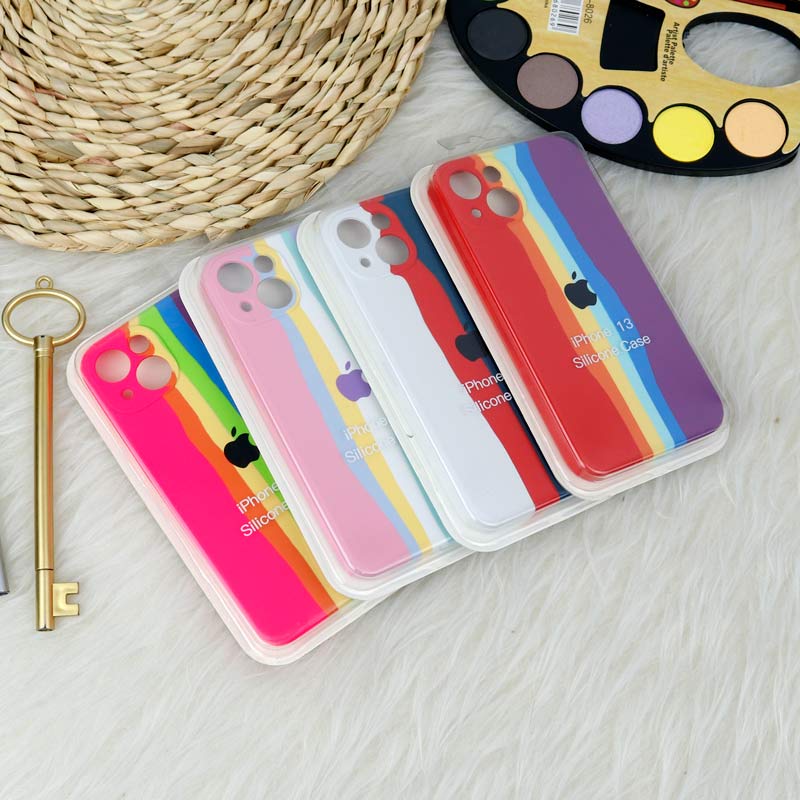 قاب سیلیکونی اورجینال رنگین کمانی محافظ لنزدار iPhone 13