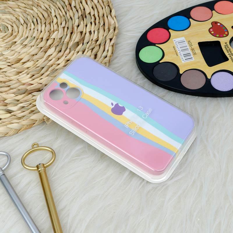 قاب سیلیکونی اورجینال رنگین کمانی محافظ لنزدار iPhone 13