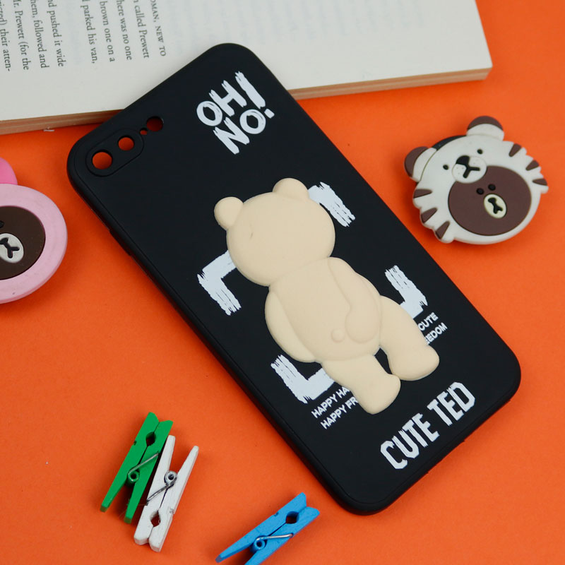 قاب سیلیکونی خرس TED محافظ لنزدار iPhone 7 Plus / 8 Plus مشکی