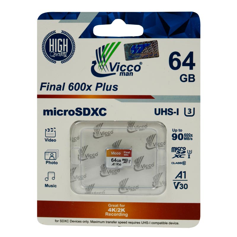 رم میکرو 64 گیگ ویکومن Vicco Man Final 600x Plus U3 V30 A1 90MB/s