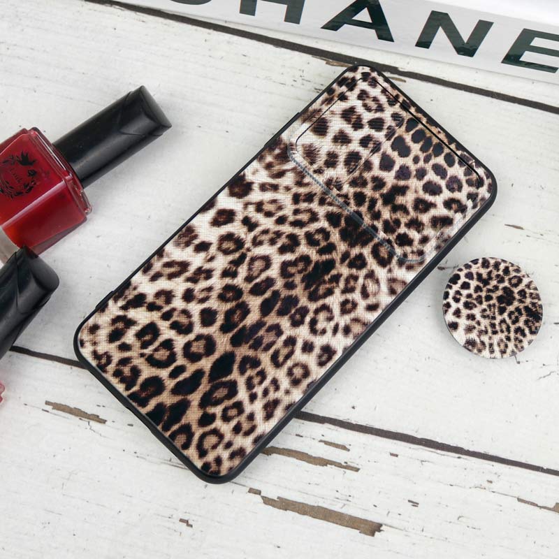 قاب طرحدار محافظ لنزدار کشویی + پاپ سوکت طرح پلنگی شیائومی Poco M3 سری B