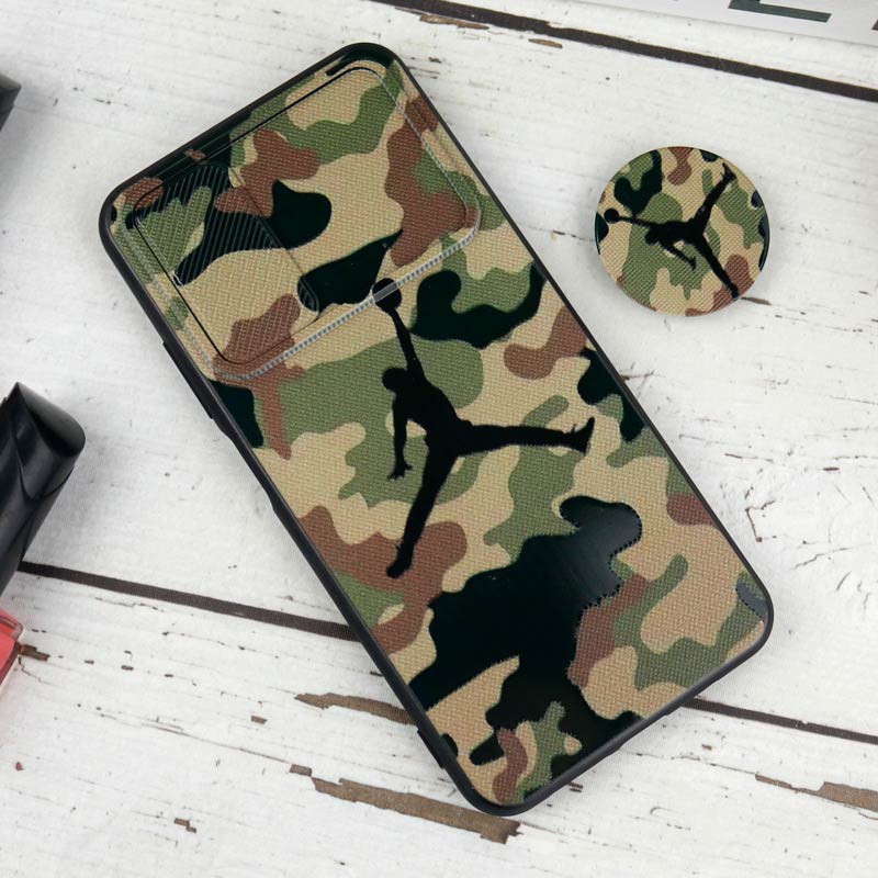 قاب طرحدار محافظ لنزدار کشویی + پاپ سوکت طرح ارتشی شیائومی Poco M3 سری B