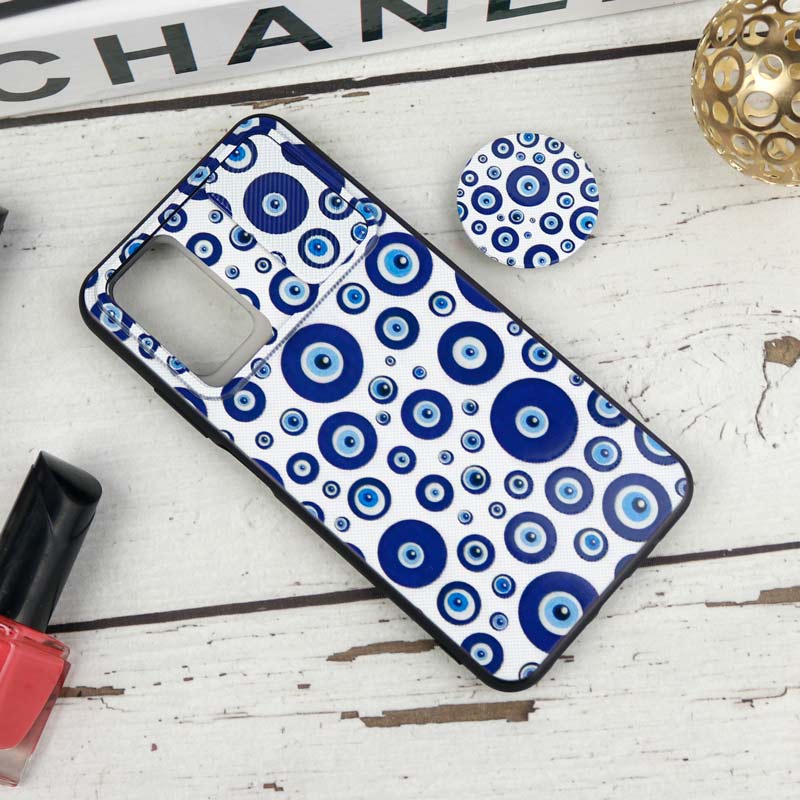 قاب طرحدار محافظ لنزدار کشویی + پاپ سوکت طرح چشم و نظر شیائومی Poco M3 سری B