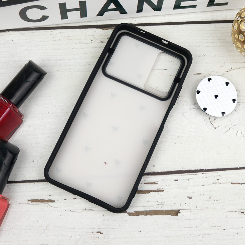 قاب طرحدار محافظ لنزدار کشویی + پاپ سوکت طرح قلب مشکی شیائومی Poco M3 سری B