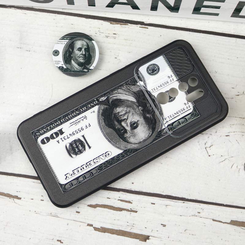 قاب طرحدار محافظ لنزدار کشویی + پاپ سوکت طرح دلار شیائومی Redmi 9 سری B