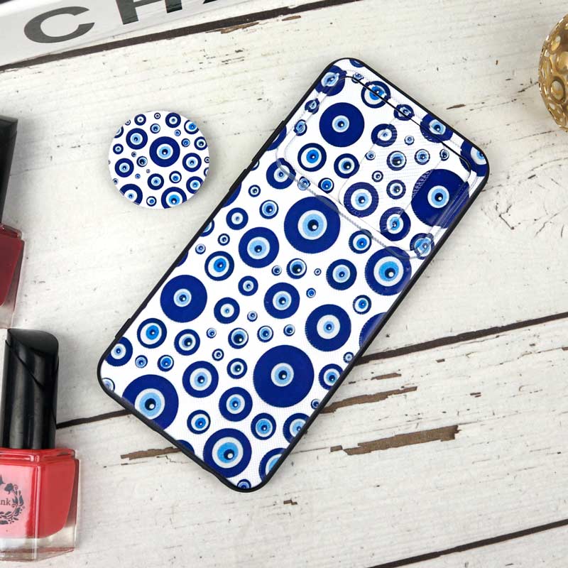 قاب طرحدار محافظ لنزدار کشویی + پاپ سوکت طرح چشم و نظر شیائومی Redmi 9 سری B