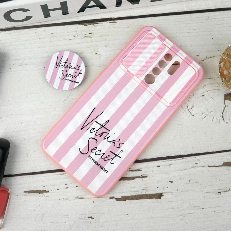 قاب طرحدار محافظ لنزدار کشویی + پاپ سوکت طرح ویکتوریا شیائومی Redmi 9 سری B