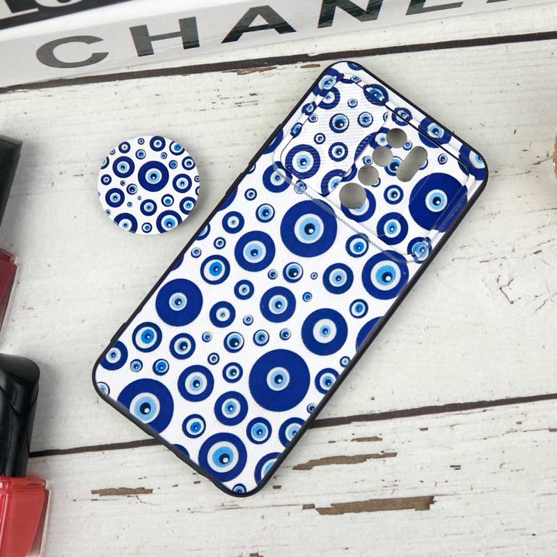 قاب طرحدار محافظ لنزدار کشویی + پاپ سوکت طرح چشم و نظر شیائومی Redmi 9 سری B