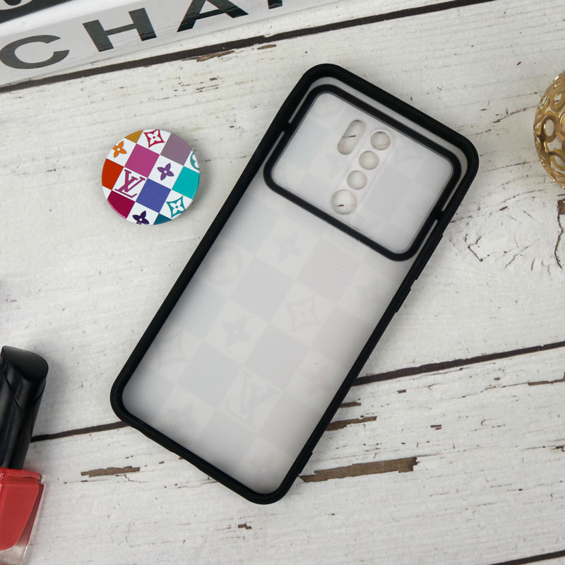 قاب طرحدار محافظ لنزدار کشویی + پاپ سوکت طرح LV رنگی شیائومی Redmi 9 سری B