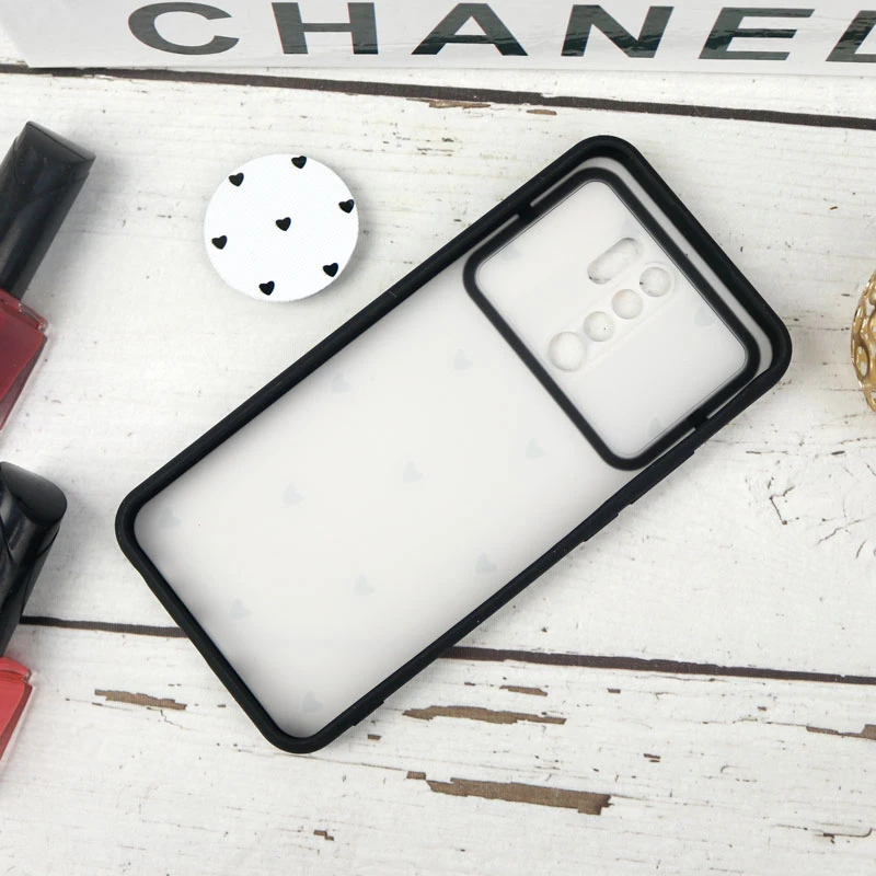 قاب طرحدار محافظ لنزدار کشویی + پاپ سوکت طرح قلب مشکی شیائومی Redmi 9 سری B