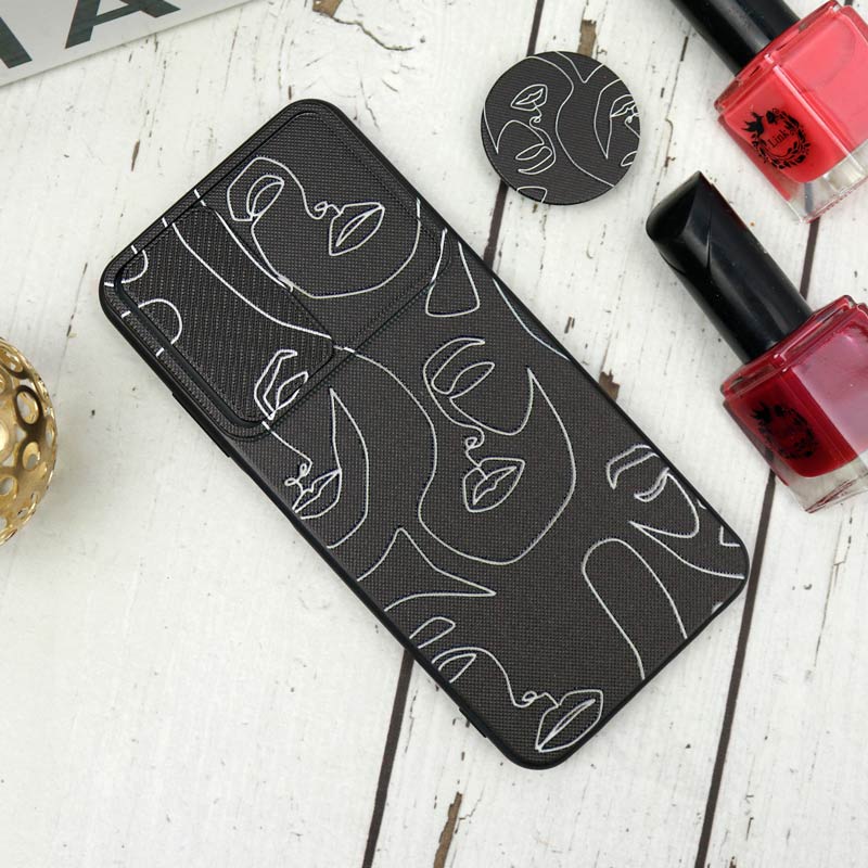 قاب طرحدار محافظ لنزدار کشویی + پاپ سوکت طرح چهره شیائومی Redmi Note 10 سری B