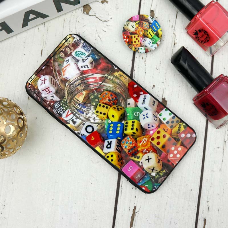 قاب طرحدار محافظ لنزدار کشویی + پاپ سوکت طرح تاس شیائومی Redmi Note 10 سری B