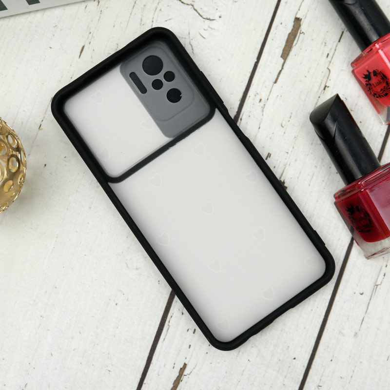 قاب طرحدار محافظ لنزدار کشویی + پاپ سوکت طرح قلب سفید شیائومی Redmi Note 10 سری B