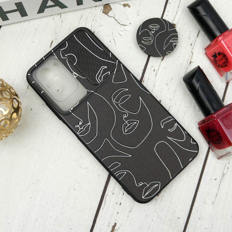قاب طرحدار محافظ لنزدار کشویی + پاپ سوکت طرح چهره شیائومی Redmi Note 10 سری B