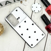 قاب طرحدار محافظ لنزدار کشویی + پاپ سوکت طرح قلب مشکی شیائومی Redmi Note 10 سری B