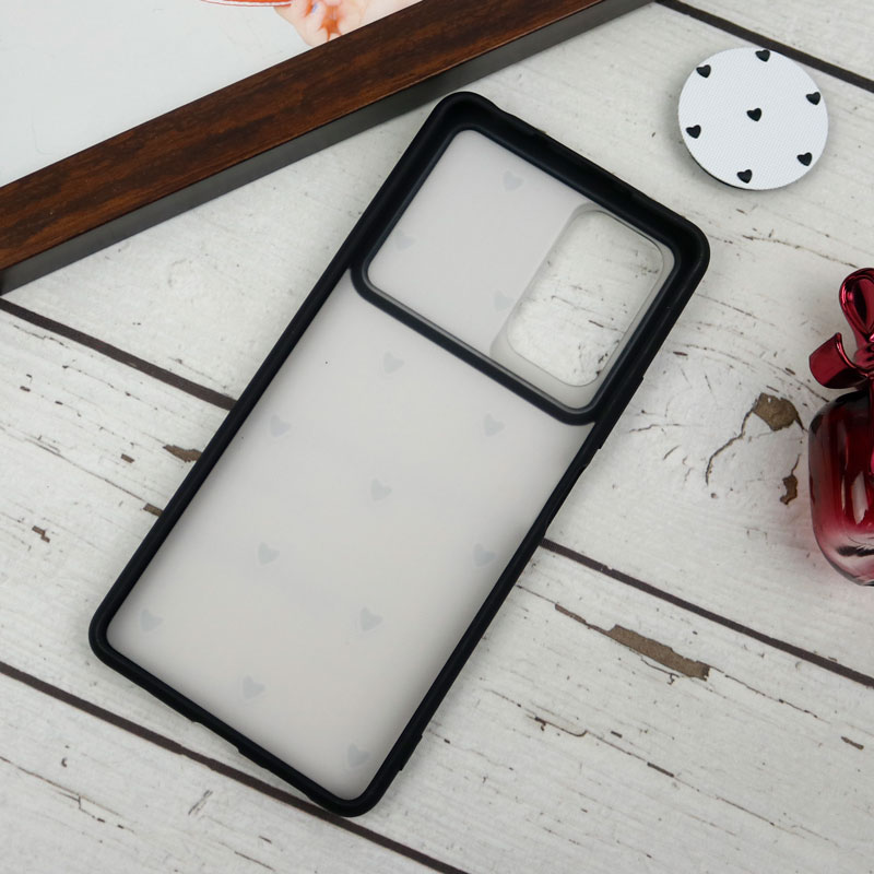 قاب طرحدار محافظ لنزدار کشویی + پاپ سوکت طرح قلب مشکی شیائومی Redmi Note 10 Pro سری B