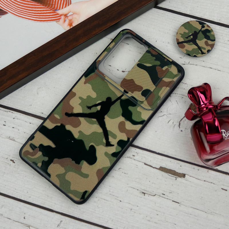 قاب طرحدار محافظ لنزدار کشویی + پاپ سوکت طرح ارتشی شیائومی Redmi Note 10 Pro سری B