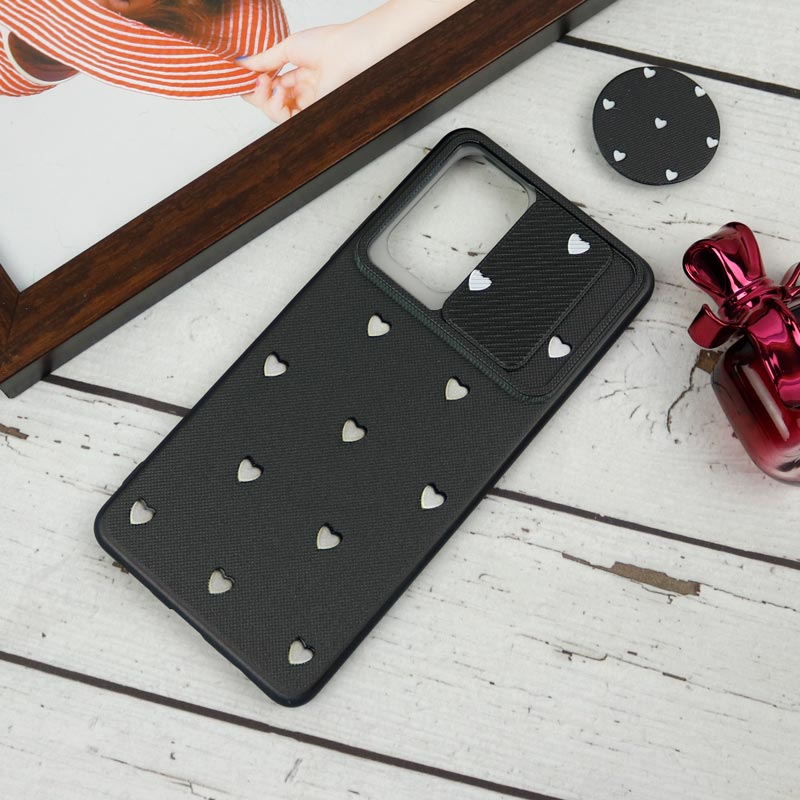 قاب طرحدار محافظ لنزدار کشویی + پاپ سوکت طرح قلب سفید شیائومی Redmi Note 10 Pro سری B