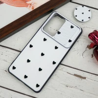 قاب طرحدار محافظ لنزدار کشویی + پاپ سوکت طرح قلب مشکی شیائومی Redmi Note 10 Pro سری B