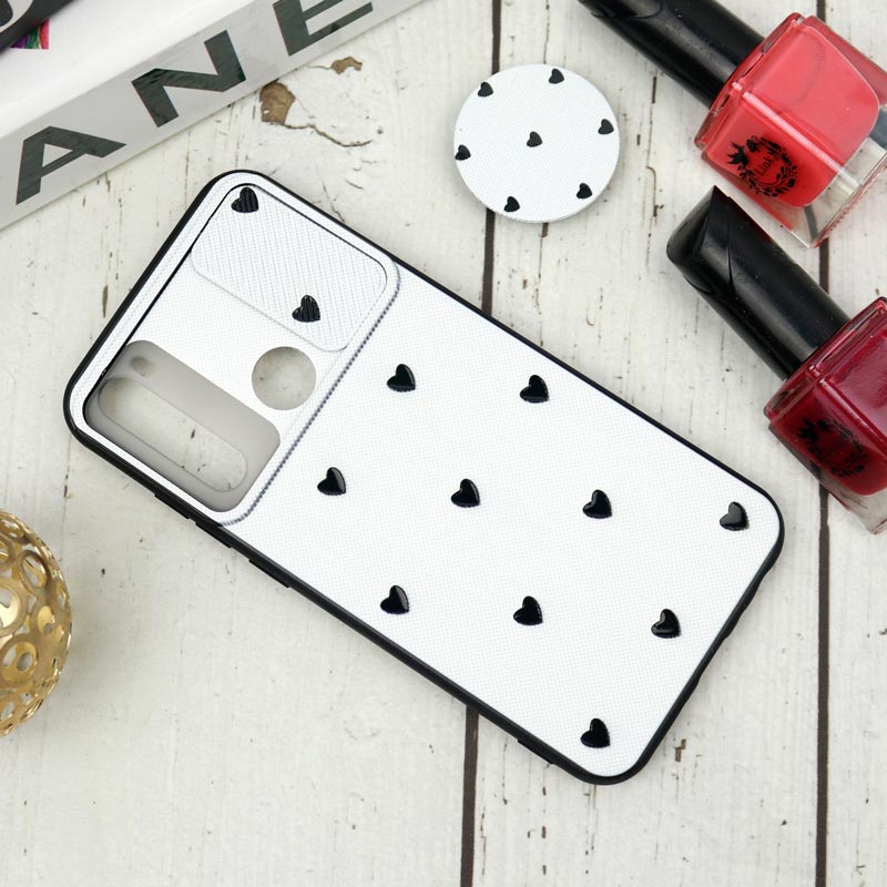 قاب طرحدار محافظ لنزدار کشویی + پاپ سوکت طرح قلب مشکی شیائومی Redmi Note 8 سری B