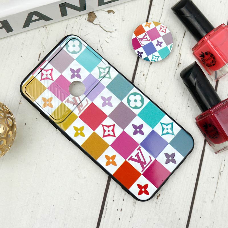 قاب طرحدار محافظ لنزدار کشویی + پاپ سوکت طرح LV رنگی شیائومی Redmi Note 8 سری B