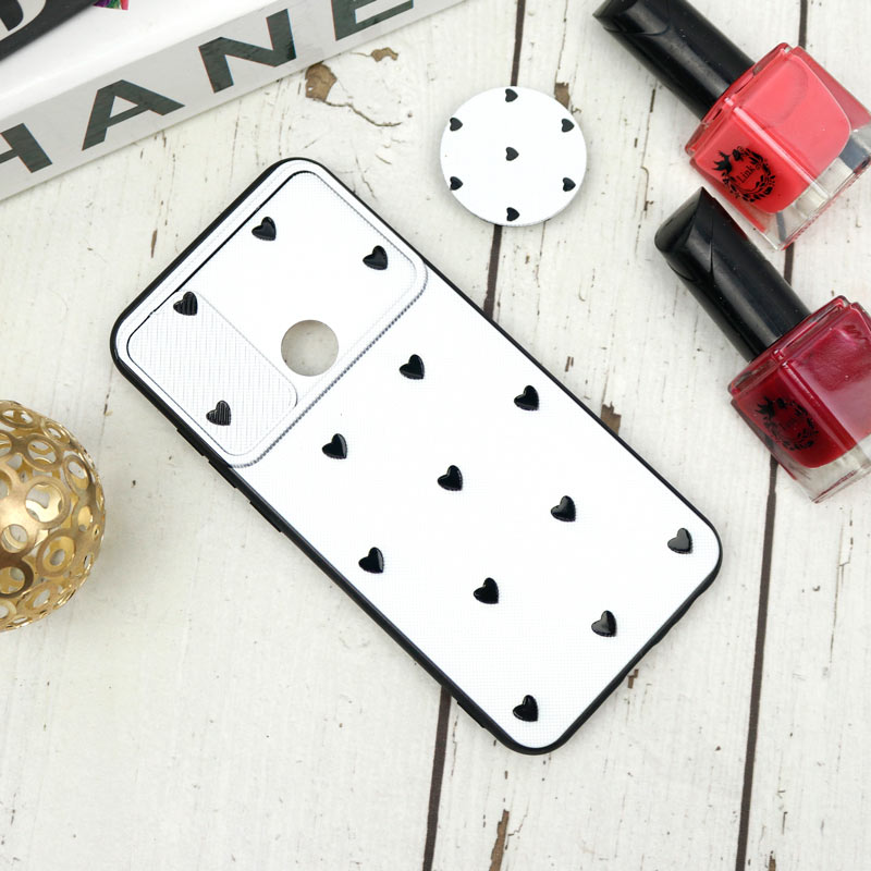 قاب طرحدار محافظ لنزدار کشویی + پاپ سوکت طرح قلب مشکی شیائومی Redmi Note 8 سری B