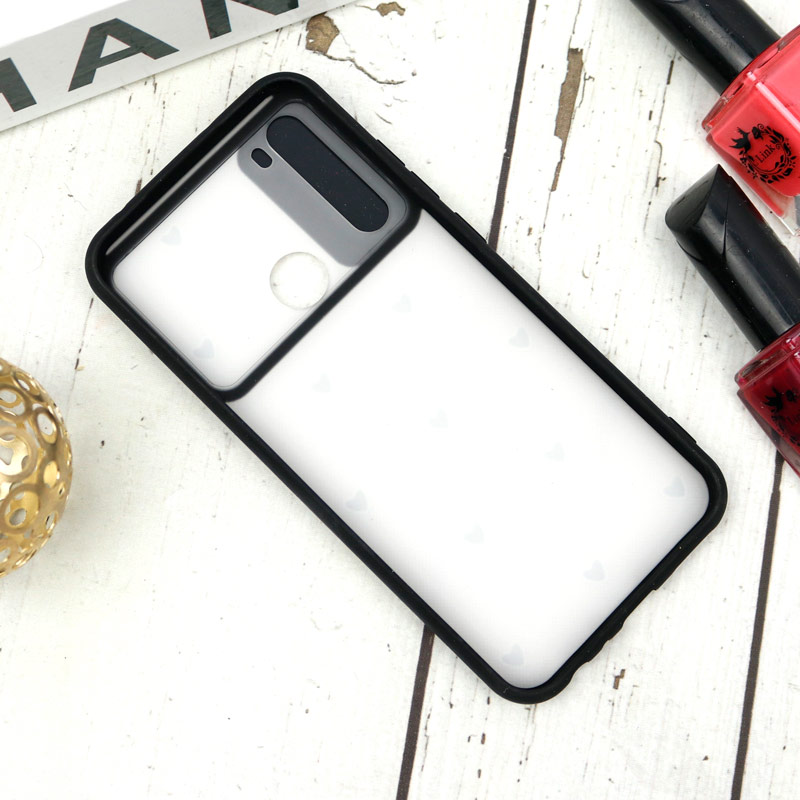 قاب طرحدار محافظ لنزدار کشویی + پاپ سوکت طرح قلب مشکی شیائومی Redmi Note 8 سری B