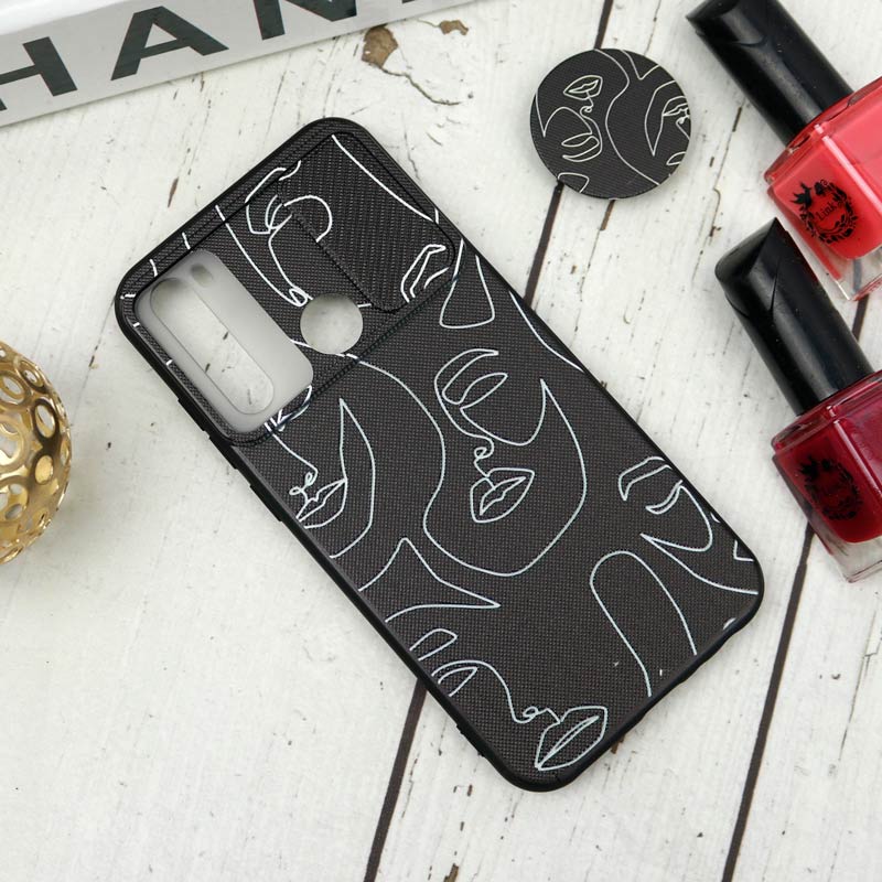 قاب طرحدار محافظ لنزدار کشویی + پاپ سوکت طرح چهره شیائومی Redmi Note 8 سری B