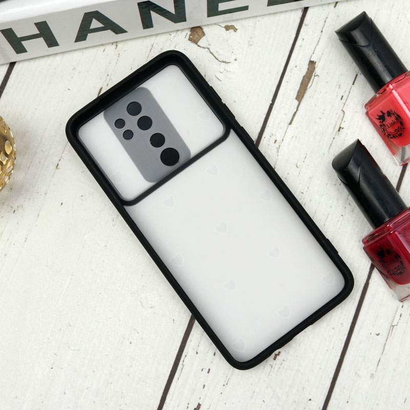 قاب طرحدار محافظ لنزدار کشویی + پاپ سوکت طرح قلب سفید شیائومی Redmi Note 8 Pro سری B