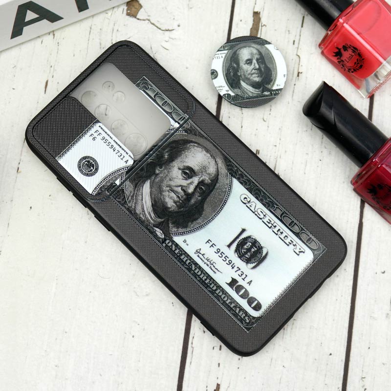 قاب طرحدار محافظ لنزدار کشویی + پاپ سوکت طرح دلار شیائومی Redmi Note 8 Pro سری B