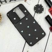 قاب طرحدار محافظ لنزدار کشویی + پاپ سوکت طرح قلب سفید شیائومی Redmi Note 8 Pro سری B
