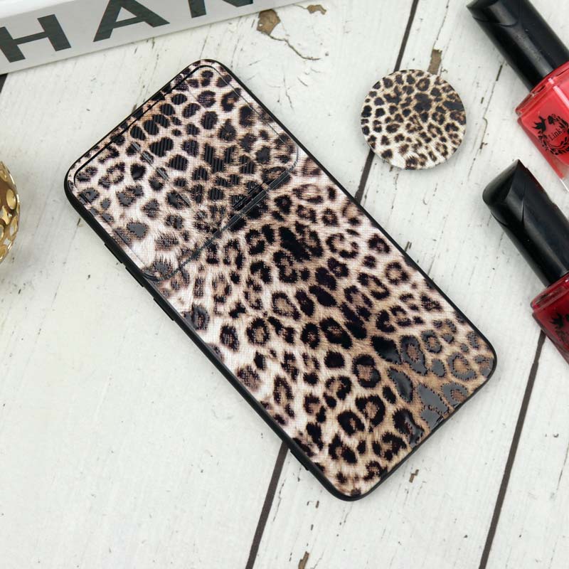 قاب طرحدار محافظ لنزدار کشویی + پاپ سوکت طرح پلنگی شیائومی Redmi Note 8 Pro سری B