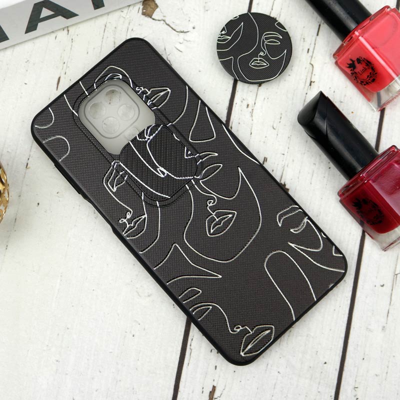قاب طرحدار محافظ لنزدار کشویی + پاپ سوکت طرح چهره شیائومی Redmi Note 9s / Note 9 Pro سری B