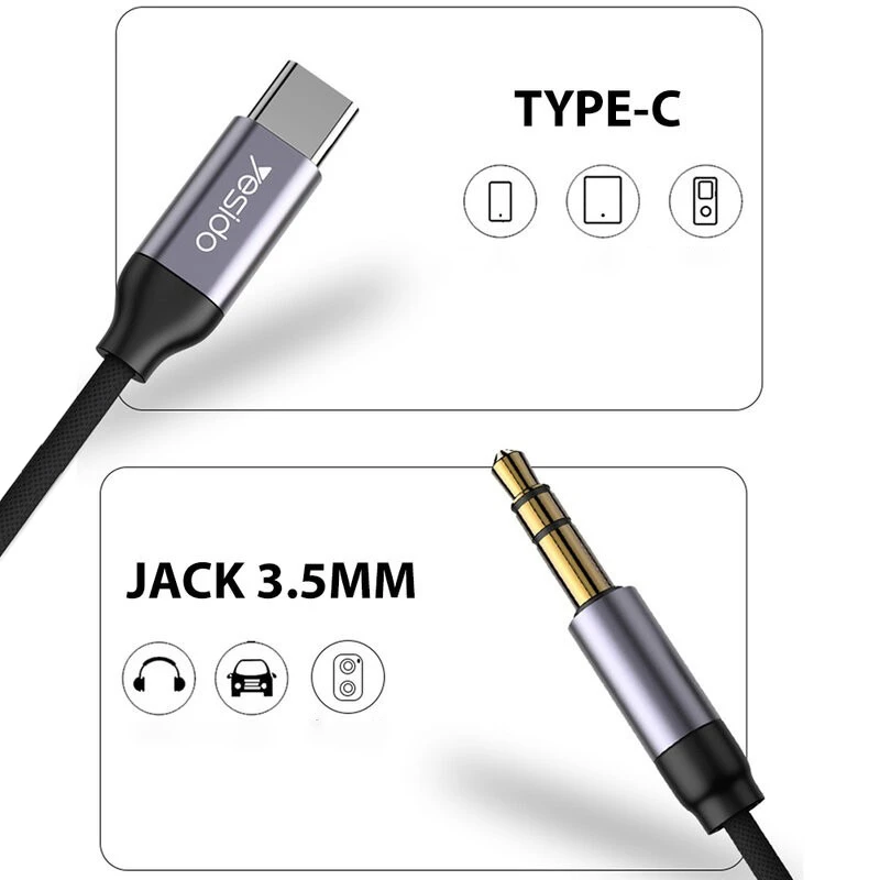 کابل تبدیل Type-C به AUX یسیدو YAU20 طول 1 متر