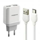شارژر دیواری Yesido YC10 2Port 2.4A + کابل میکرو یو اس بی